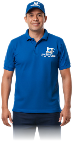 Profesional en limpieza de colchones de Limpieza Pro Hernández con uniforme y logo corporativo